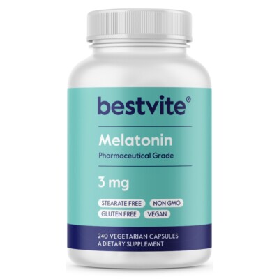 Melatonin 3mg (240 Vegetarian Capsules)-Easy to swallow capsule-Vegan