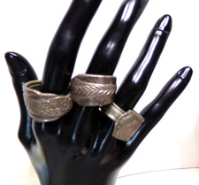 LOT OF THREE HANDMADE SILVER PLATE SPOON RINGS SIZE 9.5  j88cr CK25