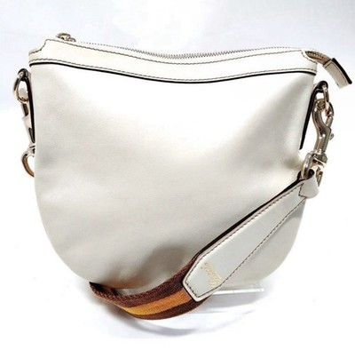 Gucci White Leather Web Strap Small Half Moon Hobo Messenger Bag Auth