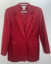 Vintage Lands End Womens Wool Cashmere Blazer Jacket Red Lined Preppy Career 8P
