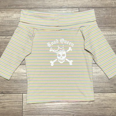 Harley Davidson Off The Shoulder Striped Top Road Queen Logo Y2K Shirt Womens M