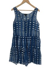 J Crew Blue Tie Dye Semi Sheer Tank Dress Cover Up Medium 100% Cotton