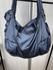 Borsa hobo Fay blu scuro made in EU in pelle tessile lucida