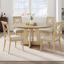 47'' Round Large Dining Table Set for 4 to 6, Farmhouse Dinner Table for Kitchen