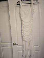 White Ruched Mesh Dress Sleeveless M Women's