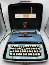 Vintage 1960s Atomic Blue SCM Smith Corona Galaxie Typewriter w/ Hard Case thumbnail