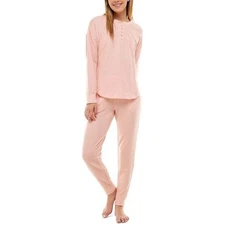 Roudelain Womens Long Sleeve Henley Top & Jogger Lounge Set Heather Rose Comfort