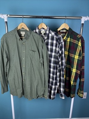 Lot of 3 L.L. Bean Long Sleeved Plaid Flannel Button Up Shirts Men's XL Gorpcore
