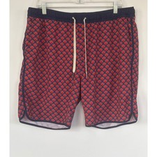 Fair Harbor Mens Swim Trunks Red Blue Fan Print Board Shorts Size XL 7 In Inseam