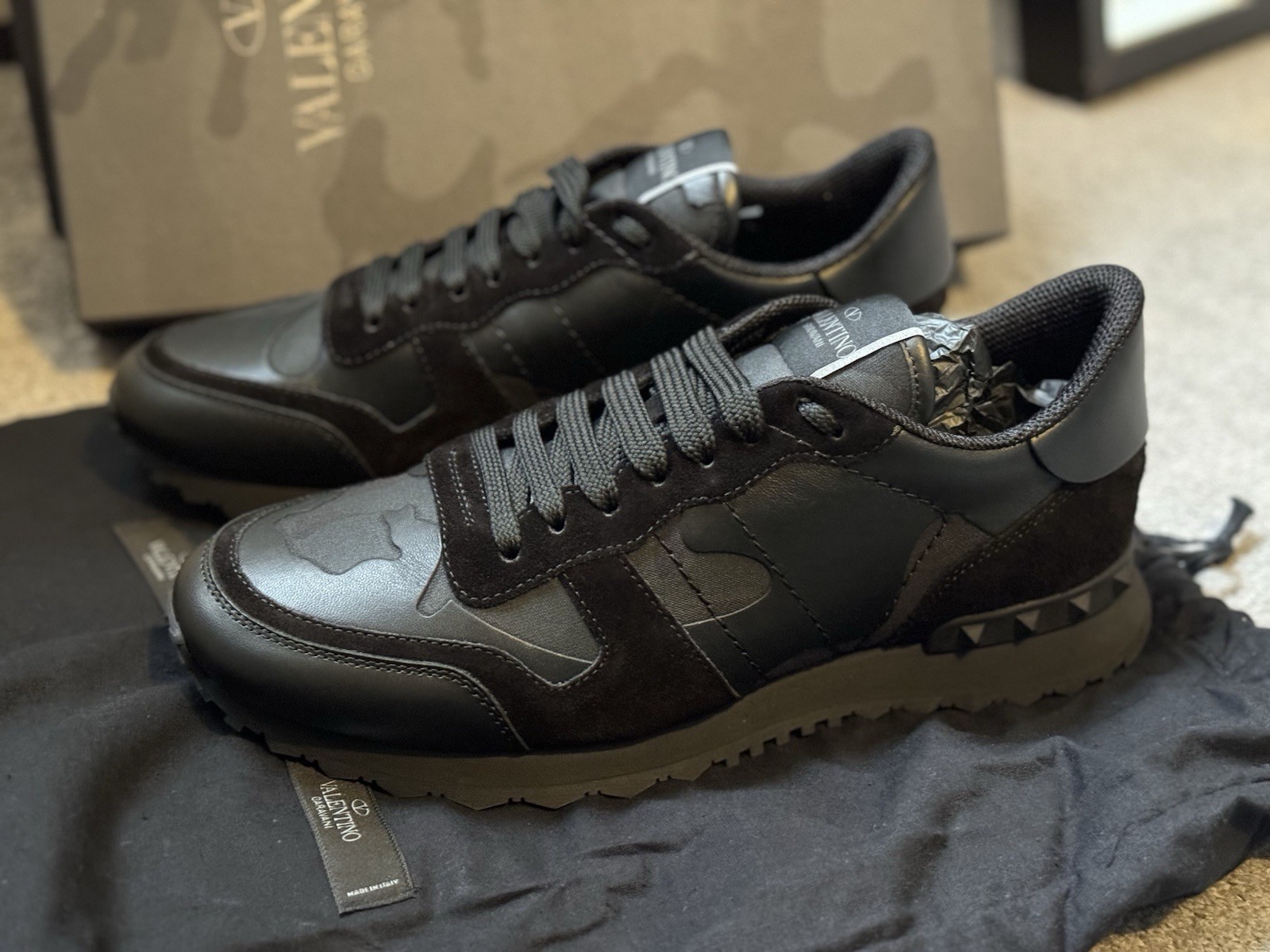 Valentino Rockrunner All Black Camo Very Rare UK 7 41 Brand New