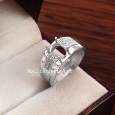 Oval Cut Semi Mount Ring 925 Sterling Silver CZ Setting Blank Stone Men Ring 52