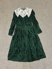 Vintage Gunne Sax Jessica McClintock Emerald Velvet Lace Maxi Dress 1980s 13/14
