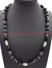 New Beautiful Natural 8mm Lava Black Agate Gemstone Round Beads Necklace 16-36in