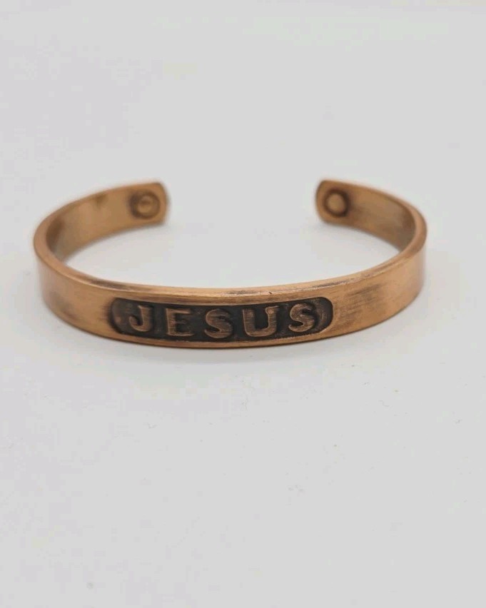 Jesus Cuff Bracelet Pure Solid Copper Magnetic Op… - image 2