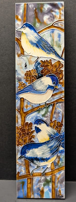 Ping Chickadee Ceramic Art Tile Wall Hanging 4'' x 16''