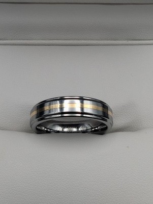 Tungsten / Wolfram- und Goldring (mit 14k Goldeinlage) - Schwarz 20005