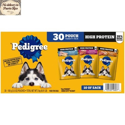 30 Pack Pedigree Pouch High Protein Adult Soft Wet Dog Food Variety Pack