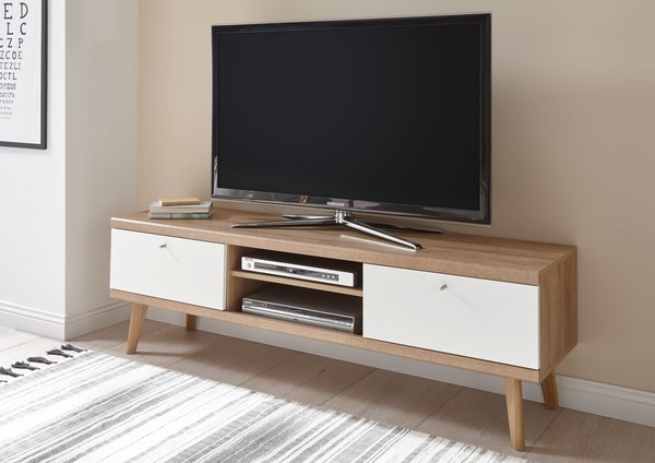 Merle Lowboard Tv-Schrank Fernsehtisch 160Cm Eiche Riviera Weiß Matt 64636953-image