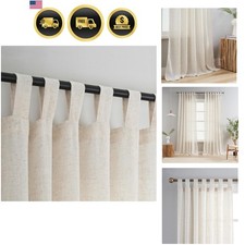 Natural Linen Semi Sheer Curtains Tab Top Light Filtering Elegant Curtains  ...