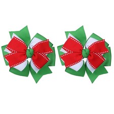 Christmas Hair Bows 3 Layers Grosgrain Clip Red Green White Party Acc