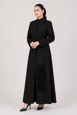 Mujer Negro Clerical Sotana Bata Vestimenta Sacerdote Clero Vestido con Borla