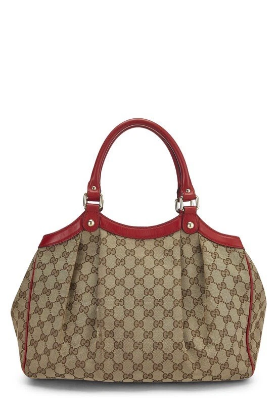Bolso de Mano Gucci Rojo/Marrón GG Lona y Cuero Mediano Sukey Edición Limitada Foto 3 de 4