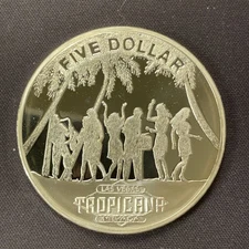 Tropicana Las Vegas $5 casino slot token 1991 Blue Macaw silver proof 39 grams