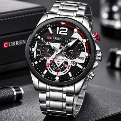 Herrenuhr Curren Chronograph Quarz Stahl versilbert 47mm Datum 3ATM 8395