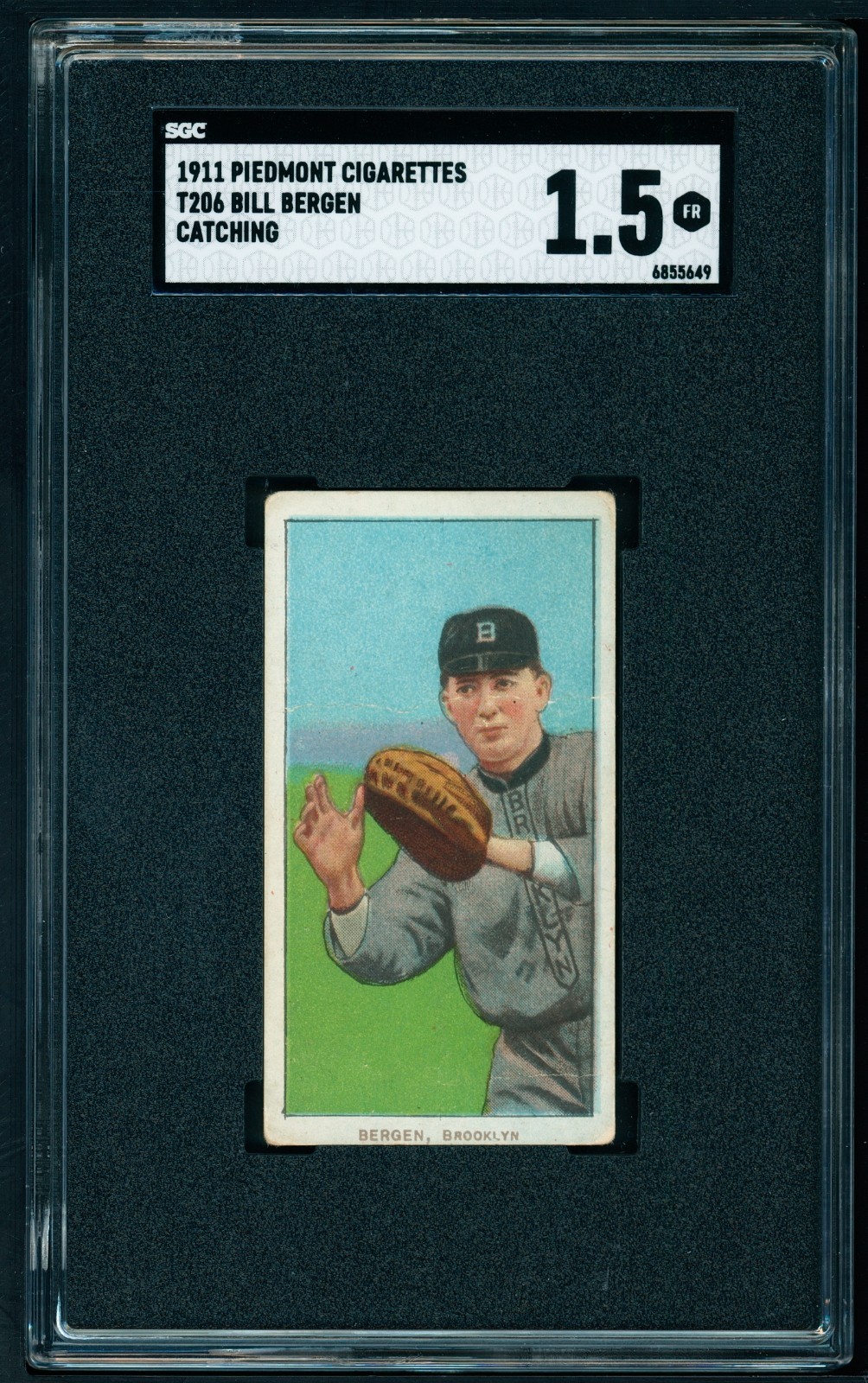 1909-11 T206 Piedmont - Bill Bergen, Catching - Brooklyn SGC 1.5++ Well-Centered