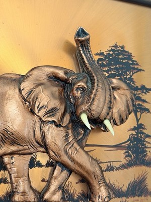 John Louw Signed 3D Copper Wall Art African Elephant Trunk Up 3D