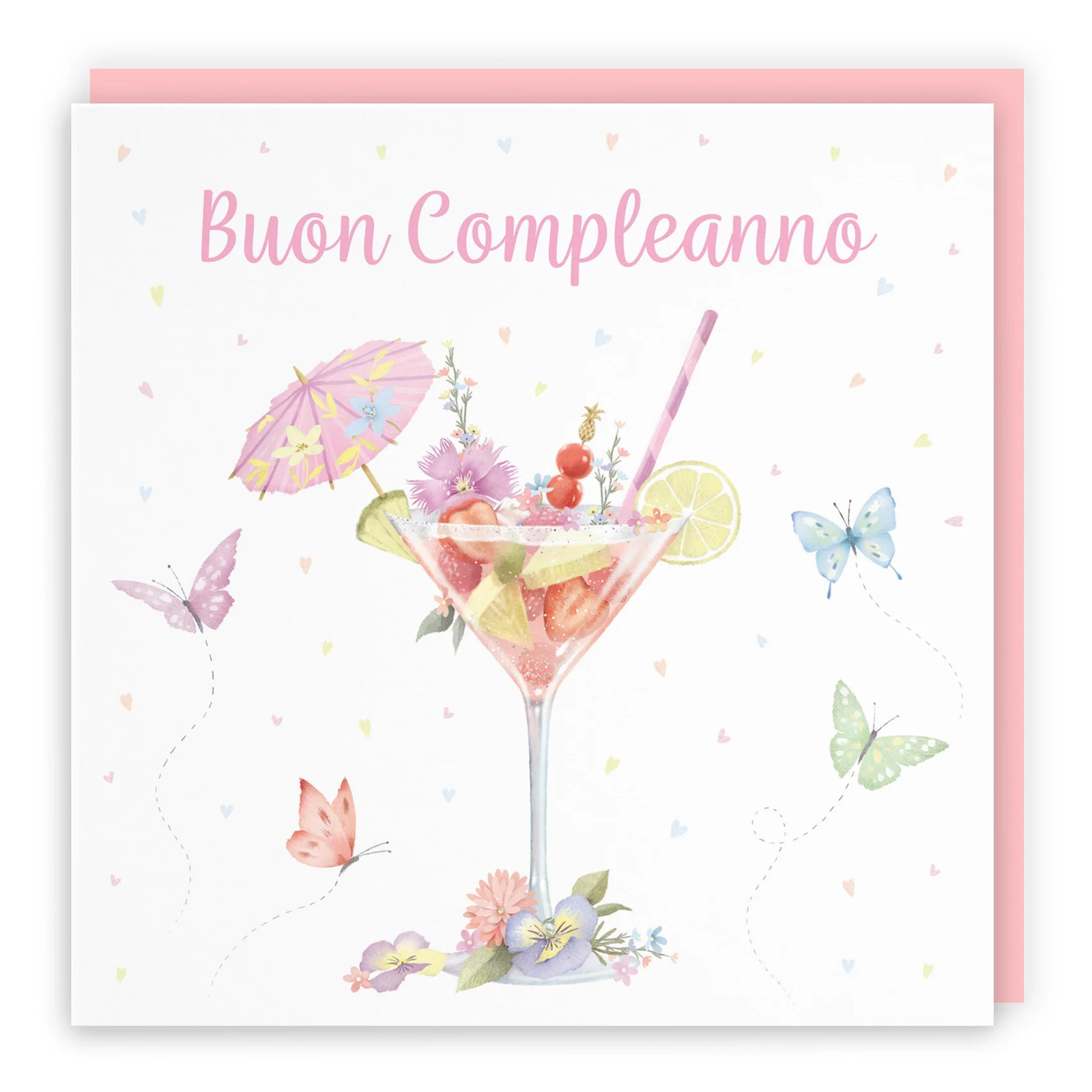 Italian Birthday Card Pink Cocktail And Butterflies Milo's Gallery