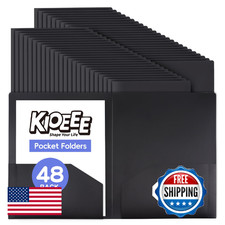 KIOEEE 48Pcs Plastic Folders with Pockets Black ,Fit Letter Size Paper,Durable