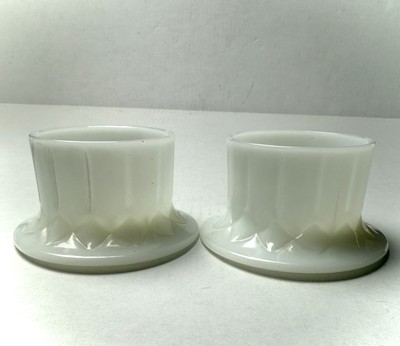 Vintage Sam Berger Milk Glass Pillar Candle Holder Set Of 2 Made In USA 1969