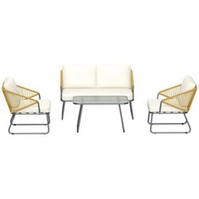 Outsunny 4 Piece Rattan Garden Furniture Set with Cushions, Refurbished