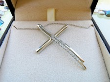 WHITE GOLD 18K CROSS CHAIN PENDANT NECKLACE DIAMOND 7.45 Gr ITALY DESIGNER 2175
