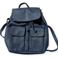 American Eagle Faux Leather Backpack Navy Flap Front School Travel Bag Purse