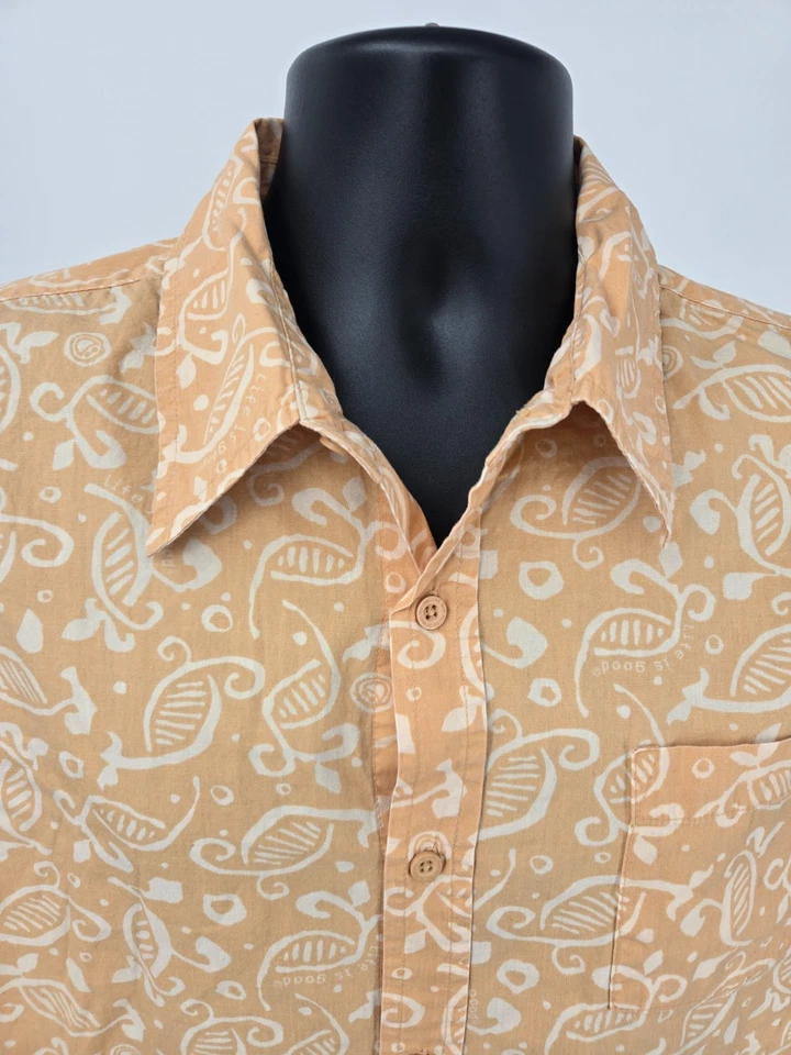 Camisa de Golf Life Is Good Adulto Mediana Naranja Campamento Hawaiano Bolsillo Algodón Hombres Foto 3 de 4