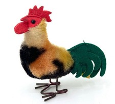 Steiff Rooster Mini 1950s Mohair Metal Legs ID Button and Tag 10cm 4in Vintage