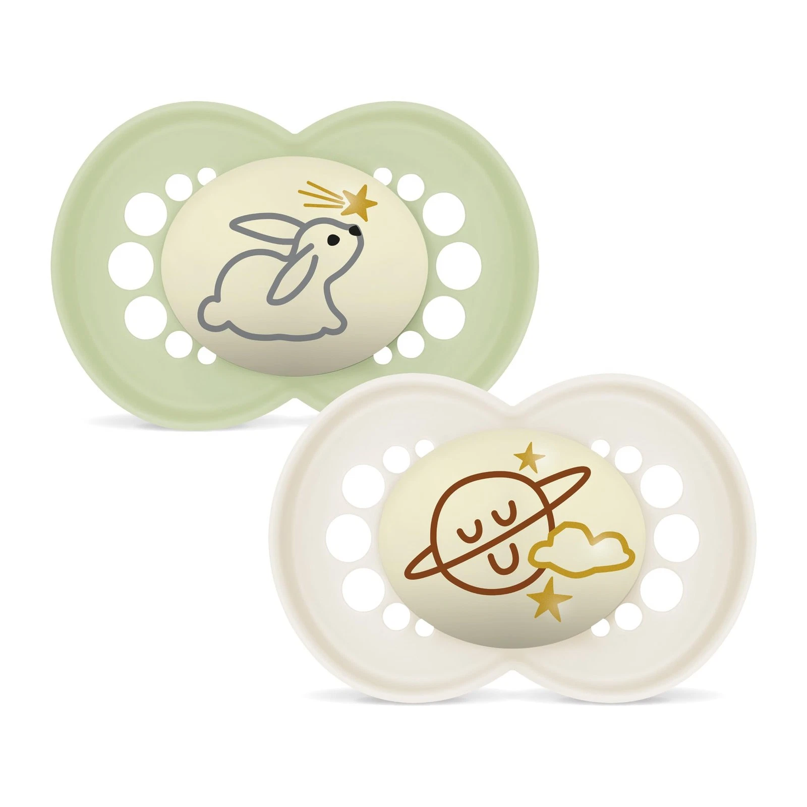 Pacifier that glows in the dark, ages 16 months, with symmetrical teat,...