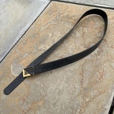 Vintage 90s Black Leather Reverse Buckle Belt