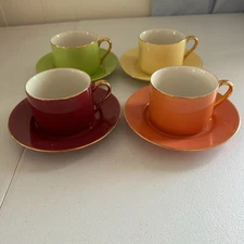 Set of 4 (8 piece) Classic Coffee & Tea Demitasse Cups & Saucers FALL COLORS
