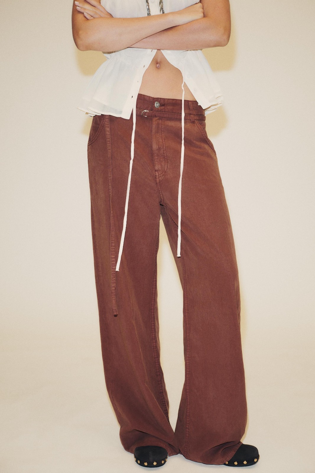 FINAL SALE- ZARA Flowy Belted Terracota Pants for Women- Size 14 thumbnail 2
