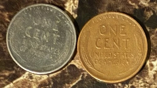 1943 Lincoln Steel Cent ~ 1944 S ~ Lincoln Wheat ~ WW2 Coins