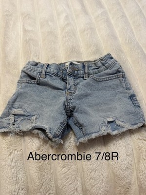 Abercrombie Girls 7/8R Gray Denim Cut-Off Shorts Distressed Pockets Zip