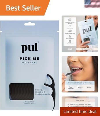 PUL Dental Floss Picks Mint Teeth Flossers for Deep Cleaning - Plant Based Fl...
