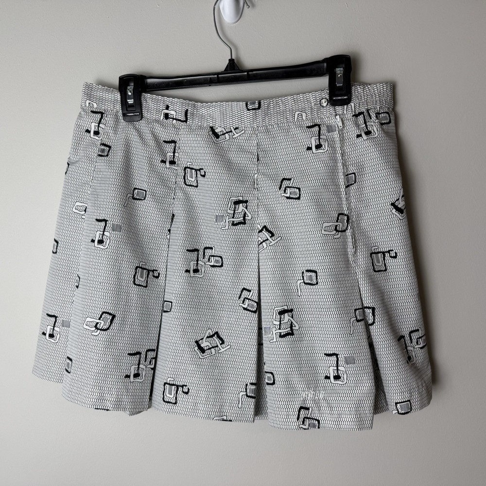 Vintage Prince Pleated Tennis Skirt Size 14 Black White Zip Button Lightweight