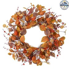 Fall Wreath Eucalyptus Leaves 18 in Artificial Berry Decor for Front Door