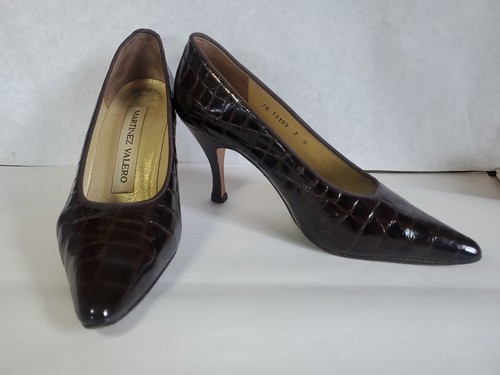 Martinez Valero Damenschuhe Größe 7 Alligatorleder braune Absätze 3 Zoll
