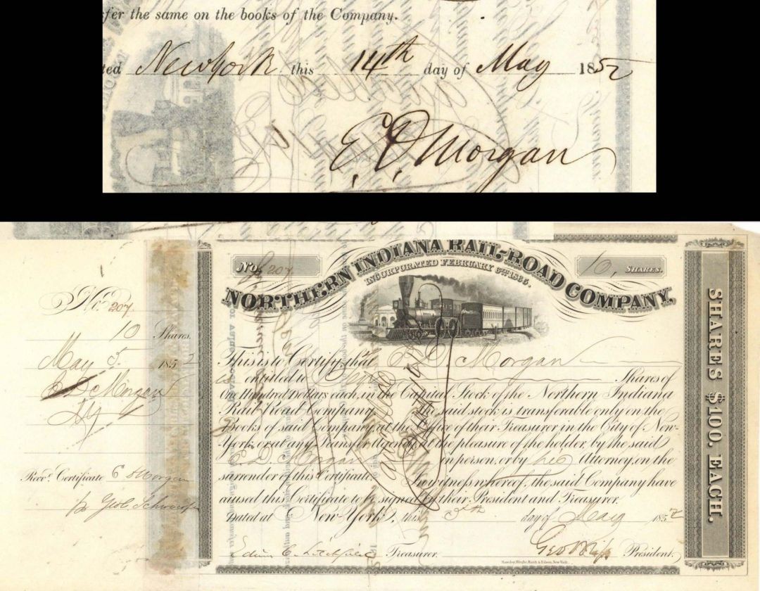 Northern Indiana Rail-Road Co. signed by E.D. Morgan and Edwin C