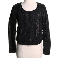 Y2K Vintage Diesel Jeans Nylon Jacket Black w/ Splatter Detail Collarless sz S